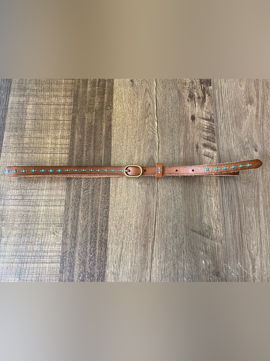 Accessories - Brown Leather Belt with Turquoise Studs Small